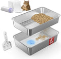 SuzziPaws XL Stainless Steel Sifting Litter Box for Pine Pellets Multi-Cats | 23.6" x 15.7" x 6" Open Top Sifting Litter Box with Pee Pads and Liners for Odor Control with Easy-Clean Tray