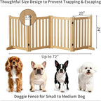 Wooden Freestanding Foldable Dog Gate, 24 Inch Height 4 Panel Pet Gate No Drill for Doorways Stairs, Fully Assembled Indoor Puppy Fence (Wood Color, 80" W x 24" H)