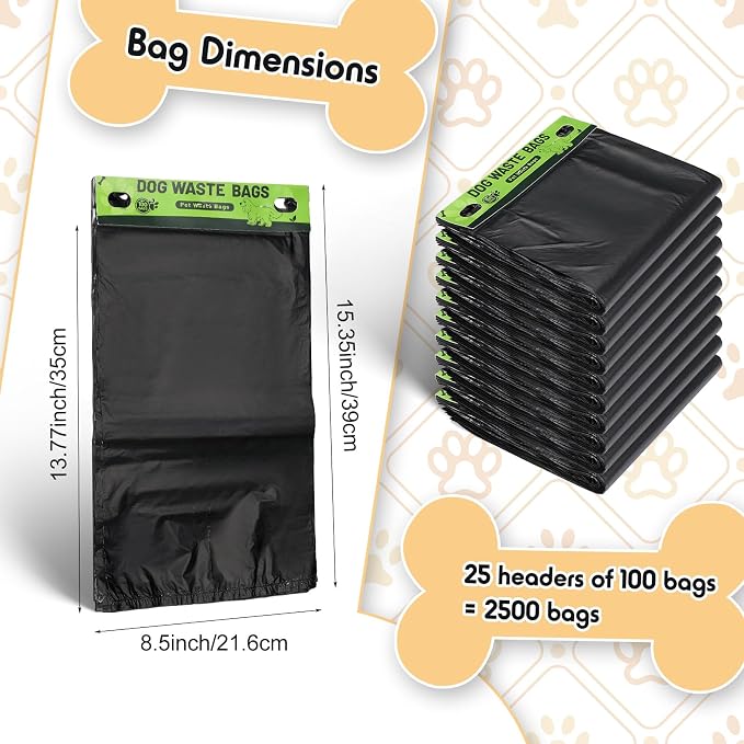 Ireer 2500 Pcs Dog Bags Bulk, Dog Pet Waste Bags Bulk, Leakproof Easy Single Pull Bag for Poop Station Fit Hang Hole Dispenser Pet Waste Bag for Home Outdoor
