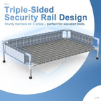 Elevated Dog Bed with Guardrail, Raised Pet Bed for Small Medium Dogs | Rust-resistant stainless steel frame with safety fence & soft cotton fabric. Anti-slip feet for secure indoor and outdoor use