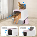 RIZZARI Stainless Enclosed Litter Box: with Scoop & Odor Control | 304 Stainless Basin / Wide Top Opening / Privacy Enclosure / Top & Swing Dual Entry / Anti-Leakage Raised Rim
