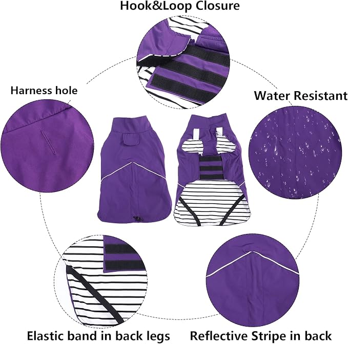 Dachshund Raincoat Weiner Dog Clothes Suitable for Dachshunds Corgi, Weiner, Dog Waterproof Coat with Reflective Stripe underbelly Protection - Purple - XS