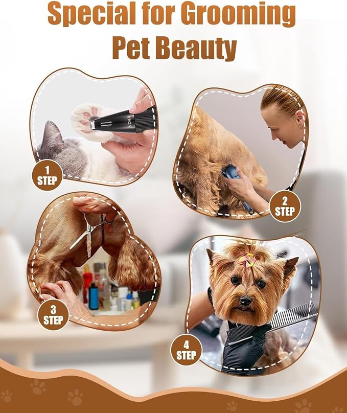 5-in-1 Low Noise Rechargeable Cordless Dog Clippers Pet Grooming Kit for Dogs & Cats|Quiet high Power pet Grooming Set for Small Large Dogs & Thick Coated Cats, Includes Comb, Clippers & Nail Clipper