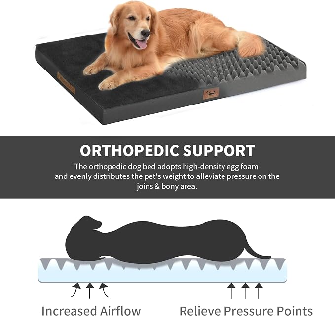 Waterproof Orthopedic Dog Crate Bed for Small Dogs & Cats | Egg Crate Foam, Fits 24x18 Crates, TPU Waterproof Layer, Machine Washable 1680D Oxford Cover, Small Pets Up to 20 lbs