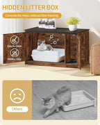 Hzuaneri Cat Litter Box Enclosure, Hidden Litter Box Furniture with Divider | Wooden Cat Cabinet with Removable Dividers, Reversible Entrance Left or Right Side, Cat Washroom, Rustic Brown Black CB84701X