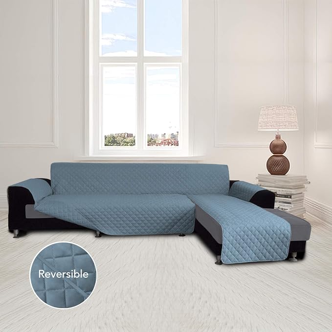 Easy-Going Reversible L-Shape Sectional Couch Cover, X-Large, Light Blue | Soft Sofa Slipcover For Dogs, Fits Left/Right Chaise Lounge Protector, Water Resistant Mat For Living Room
