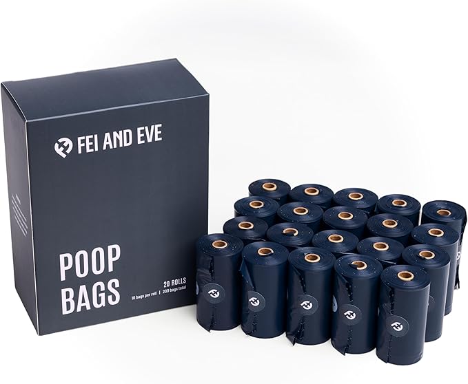 Fei & Eve Dog Poop Bags 20 Rolls, Extra Thick 25 Micron & 100% Leak-Proof | Unscented, Full Blackout & Odor-Locking, Stretch Resistant, Easy to Tear off, Waste Bags