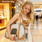 Pet Carrier Dog Purse, PU Leather Dog Handbag for Small Dogs Cats Puppy, Portable Tote Bag Soft-Sided Pet Carriers White