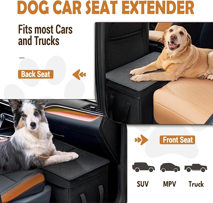 Car Seat Extender for Large Dogs, Back Seat Extender for Dogs up to 120 LBS Large Dog Extender with Storage Car Organizer Gap Filler for Front or Back Seat