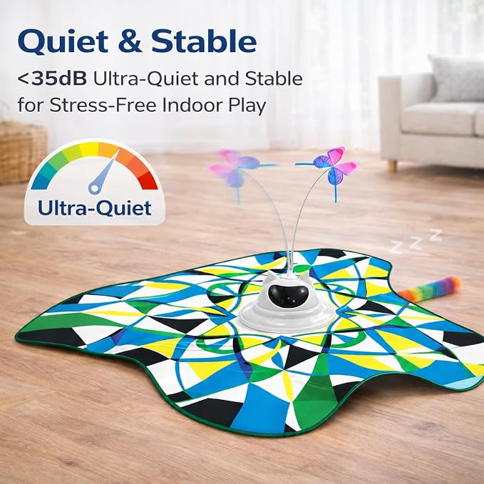 Interactive Cat Toy for Indoor Cats, Rechargeable 3-in-1 Hide & Seek Toy | Touch Activated, Spinning Butterfly, Plush Tail, Ultra Quiet, Rechargeable, Non Slip Base, Self Play for Adult Cats & Kittens