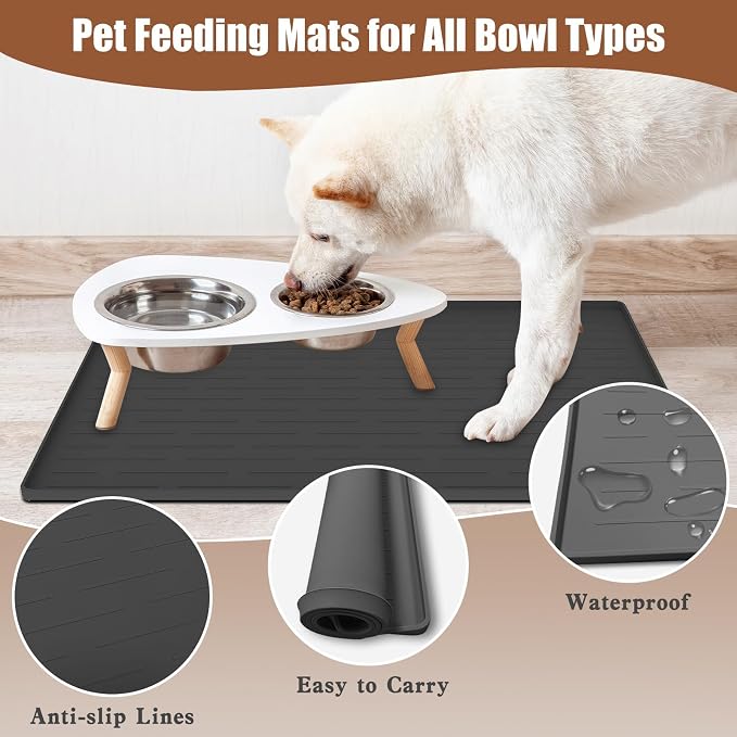 24"x16" Large Dog Food Mat, Silicone Dog and Cat Mats for Food and Water Bowls, Waterproof Raised Edge Pet Feeding Mat for Contain Spills Protects Floors, Multiple Colors & Sizes for Pets, Dark Green