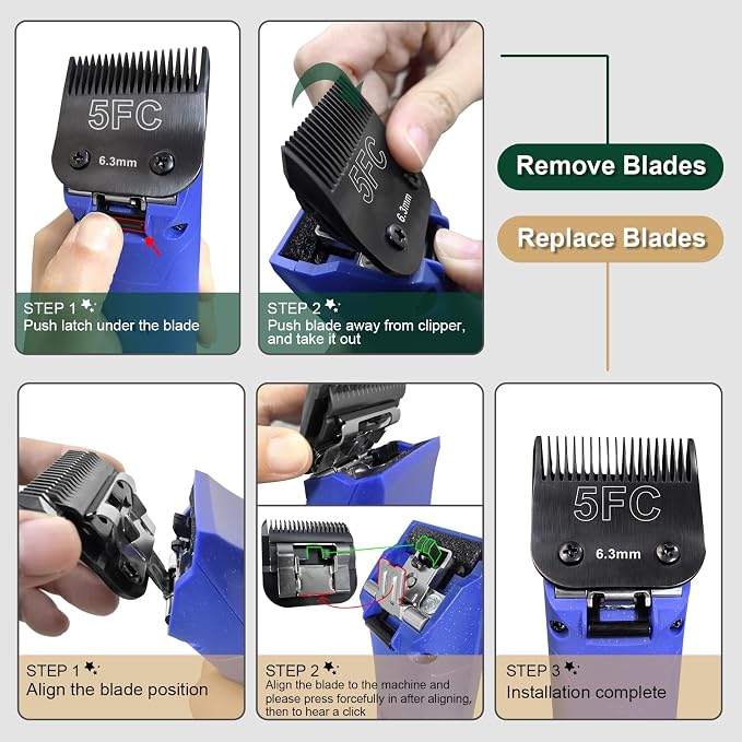 Black Detachable Dog Blades Set Compatible with Andis/Oster A5 Grooming | Compatible with wahl km10 dog clipper,Made of Stainless Steel Blade,Include 7FC+5FC+4FC+3FC,4 Pack