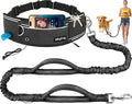 Hands Free Dog Leash, 240LB Heavy Duty Retractable with Partitioned Pouch Adjustable Waist Belt for Walking Running Jogging Hiking Biking Training for Medium/Large 25-120LBS Dog(Not for＜25LBS)