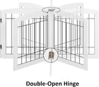 PAWLAND Free Standing Dog Gates for The House Stairs Doorways Indoor Foldable Wooden Small White Puppy Pet Gate Step Over Fence 60" W 24" H 3 Panels