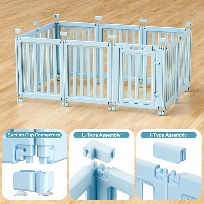 Dog Playpen, Clear Dog Pen, Dog Pen Indoor, Easy to Install and Remove Dog Play Pen, Puppy Playpen Suitable for Dogs, Cats,Dog Playpen Indoor (Blue, 23.6 inch Height, 10 Panels)