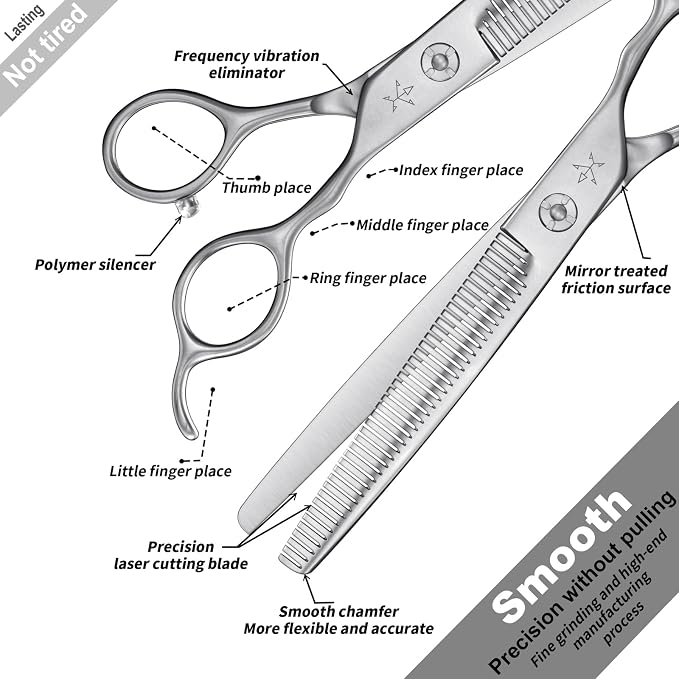 High-end Professional Dog Grooming Thinning Scissors Teeth Cutting Blending Shears Pet Texturizing Shears 7 Inch Extremely Very Sharp Stainless Steel Alloy For Cat Other Animals Groomer