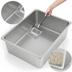 Kirecoo XL Stainless Steel Cat Litter Box High Sided, Non-Stick | Solid Metal Box, Odor Free, Non Stick, Rust Proof, Easy to Clean, Ideal for Cats, Kittens, Multi-cat & Rabbits, Indoor Use