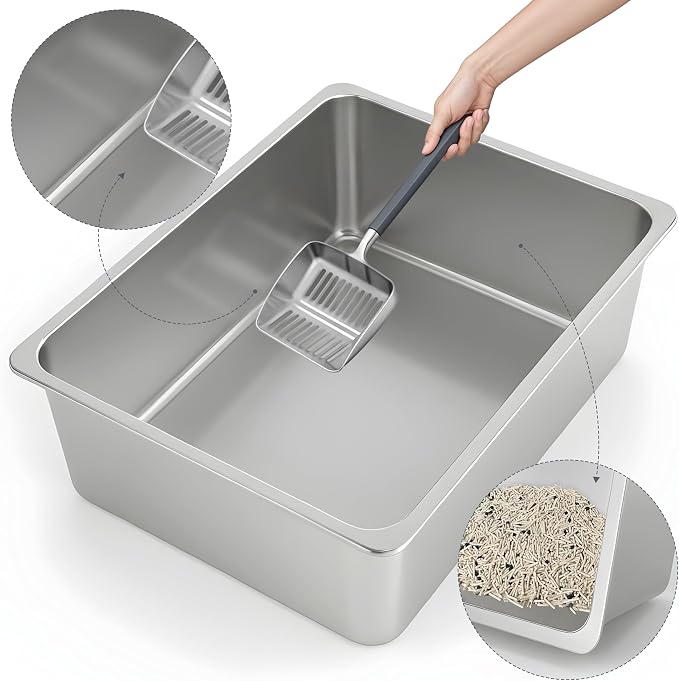 Kirecoo XL Stainless Steel Cat Litter Box High Sided, Non-Stick | Solid Metal Box, Odor Free, Non Stick, Rust Proof, Easy to Clean, Ideal for Cats, Kittens, Multi-cat & Rabbits, Indoor Use