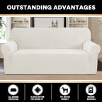 Stretch Sofa Cover Slipcover 1-Piece, Spandex Jacquard Fabric Universal Couch Cover for 3 Cushion, Washable Non Slip Sofa Cover, Pet Friendly (Large Sofa 90"-100",Porcelain)