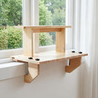Double-layer Window Sill Extender Plant Shelf, 20+21 Inch Detachable Adjustable Window Sill Extender Shelf Stand for Plants Cat Perch, Renter Friendly No Drilling/Damage (Natural Wood Color)