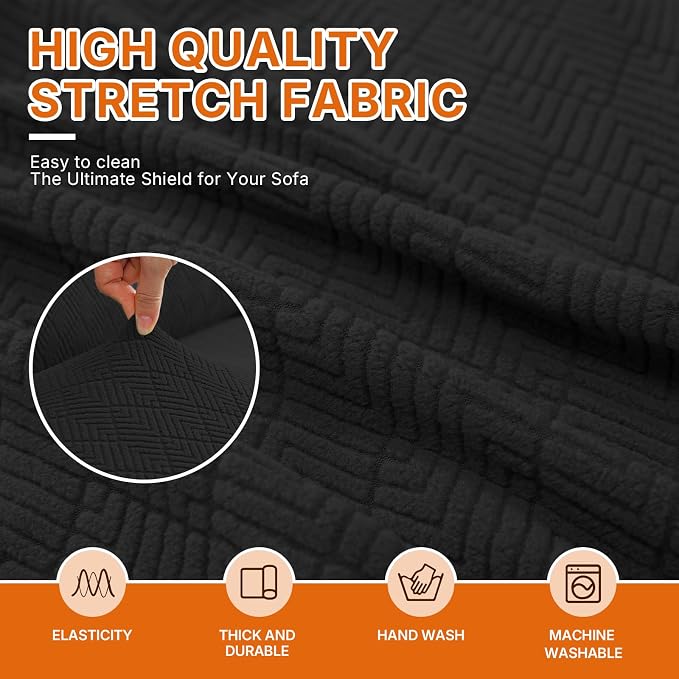 XINEAGE Stretch 3 Seater Slipcover, Non-Slip Pet Couch Cover,Black | Washable Furniture Protector, Elastic Bottom, Dogs & Cats Friendly, Scratch-resistant, Fast Setup, High Elasticity