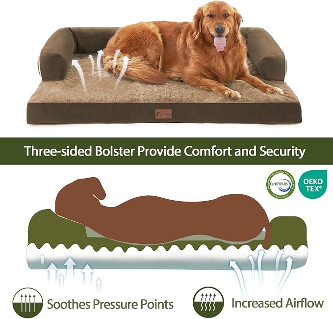 Waterproof Orthopedic Dog Bed for Extra Large Dogs, 45x35in, Brown | Orthopedic Foam Eases Joint Pressure, Bolsters Supports Head And Neck, Washable Pet Beds, Removable Cover, Non-Slip Bottom