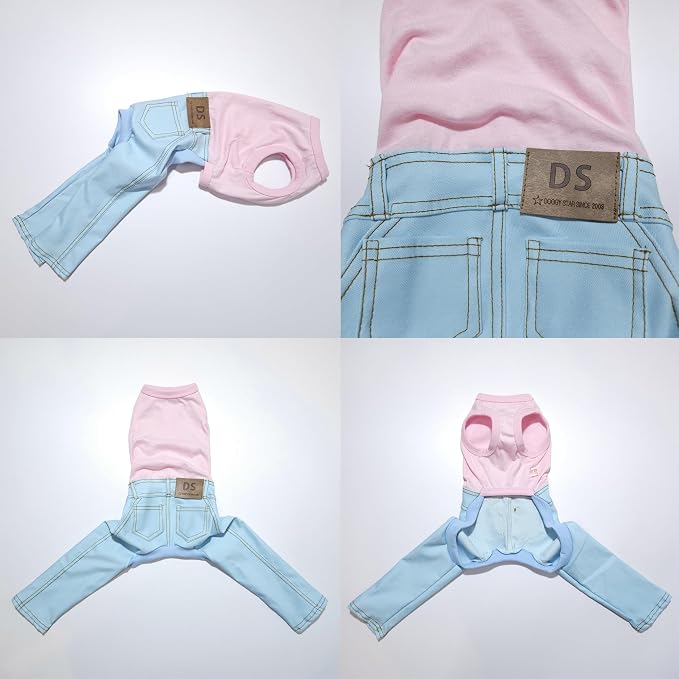 D Doggy Star Italian Greyhound Clothes Sleeveless Jeans Onesie Outfit Whippet for Dog Coat (S,Sky Blue Jean)