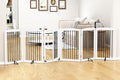 PUPETPO Freestanding Pet Gate with Door, Tall Dog Gate for House, Dog Gates for the House Extra Wide, Pet Puppy Safety Fence, Support Feet Included, 120 Inch Wide, 6 Panels 32" Tall, White & Black