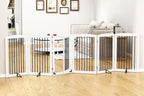 PUPETPO Freestanding Pet Gate with Door, Tall Dog Gate for House, Dog Gates for the House Extra Wide, Pet Puppy Safety Fence, Support Feet Included, 120 Inch Wide, 6 Panels 32" Tall, White & Black