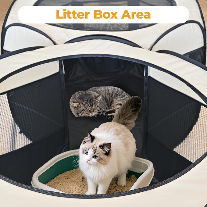 EighteenTek® 2-in-1 Pop Up Cat Playpen XLarge, Dog Puppy Pet Playpen, Indoor Outdoor Cats Enclosed, Cat Tent House Crate Cage, Portable & Foldable Playpen for Kittens(No Divider, Unified Space)