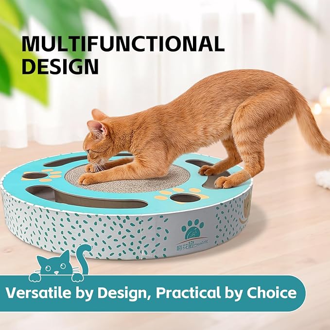 Round cat Scratching pad Modern Cats Scratcher Cardboard Interactive Toys for Indoor Cats with 2 Bell Balls and Kitten Tunnel
