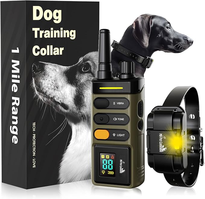 My Pet Command Long Range Dog Training Collar 1 Mile/5280 Ft, 1 Collar Pack | Safe Shock, Vibrate, Tone, Flashing Night Beacon Lights, Rechargeable, Waterproof, Remote Training Device
