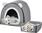 Dog Bed,2 Ways to Use,Indoor Pet House with Fluffy Mat,Removable and Washable Cover,Non-Slip Bottom,for Large Dogs(XL Black Cranes)