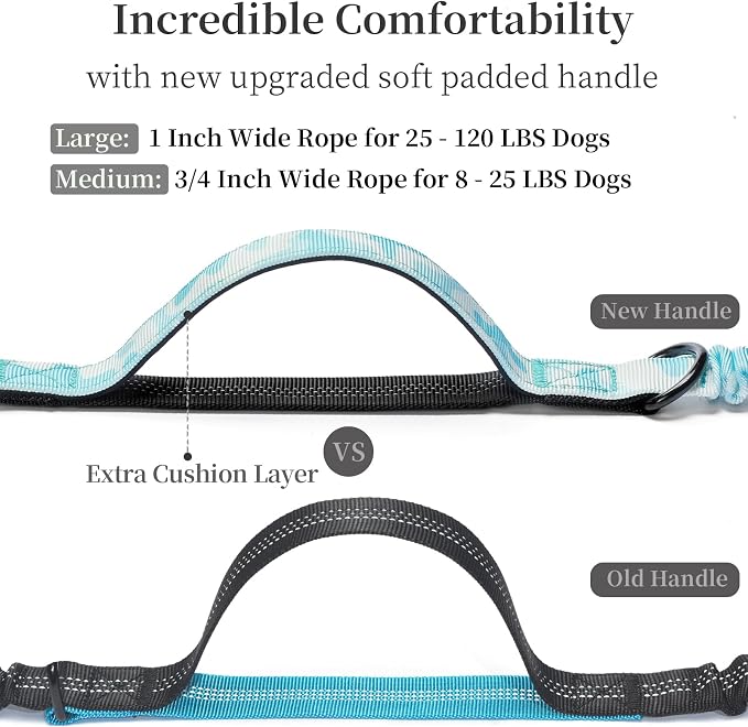 iYoShop Hands Free Dog Leash with Zipper Pouch, Dual Padded Handles and Durable Bungee for Walking, Jogging and Running Your Dog (White-Blue Mix, Large)