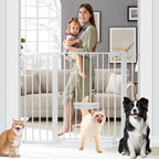 SHYUJAJIE 37 Inch Tall Baby Gate with Small Cat Door | Adjustable 29.55"-46.06 "Wide,Auto Close Dog Gate Easy Walk Thru Pet Gate for Stairs, Doorway, House, Pressure Mounted
