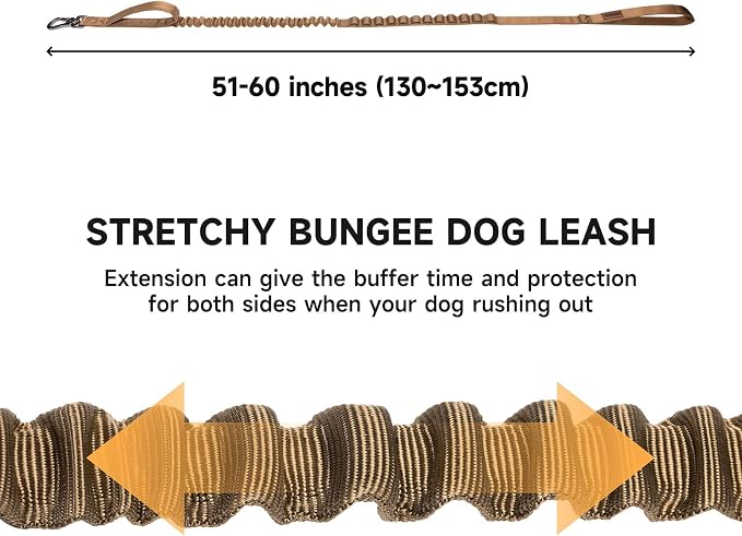 EXCELLENT ELITE SPANKER Tactical Military Bungee Nylon Dog Leash Adjustable | Adjustable No Pull Leads Rope Quick Release with 2 Control Handle heavy duty durable for training huntingfor medium large dog