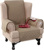 Turquoize 100% Waterproof Wing Chair Cover Wing Armchair Slipcovers Chair Couch Protector Triple Non-Slip Sofa Slipcover Furniture Protector for Pets, Kids,Dog (Wing Chair, Taupe)
