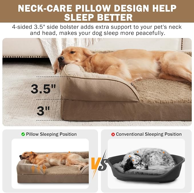 INVENHO Orthopedic Large Dog Bed, Washable Waterproof, Egg-Crate Foam Dog Couch Bed with Washable Removable Cover, Waterproof Lining and Nonskid Bottom