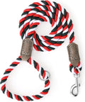 Mile High Life Rainbow Dog Leash Braided Cotton Rope w Leather-Wrapped Ends | Rust-proof 360° swivel clasp, Heavy-duty for medium/large breeds. Great for weddings, daily walks (5FT, 1/2", Red/Green)