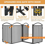 Malier Metal Freestanding Dog Gates with Door, Outdoor Indoor Dog Fences, Extra Wide Foldable Puppy Gate for Stairs, Hallways, Yard (Black, 96''W × 32''H【4 Panels】)