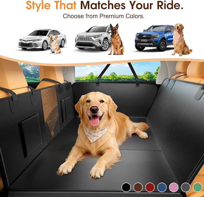 XL Hard Bottom Dog Car Seat Cover, 58"×69", Waterproof PU Leather | Stable Hard Bottom Support for Comfortable Rides with Large Dogs