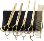 Professional Dog Grooming Scissors Set, 7 Inch/8 Inch Pet Grooming Scissors Chunkers Shears for Dog, Curved Dog Grooming Scissors, Thinning Shears for Dog with Grooming Comb | Pet Grooming Chunkers Shears for Dog, Curved Dog Grooming Scissors, Thinning...
