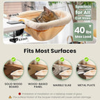 JUNSPOW Cat Desk Bed One-Click Folding Maximum Holds 40lb, Cream Fur | Sunken Design & Space-Saving Semi-Circular Cat Bed, Soft Faux Rabbit Fur Material, Suitable for Various Desktops