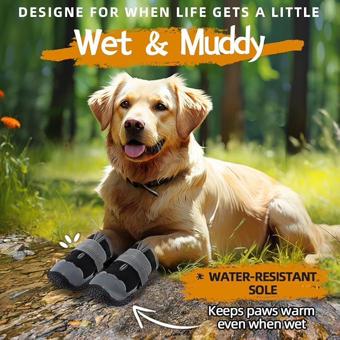 Dog Boots for Large Dogs, Medium Dog Boots & Paw Protectors for Hardwood Floors, Outdoor Dog Booties for Hot Pavement Winter Snow Hiking, Dog Shoes with Reflective Strips