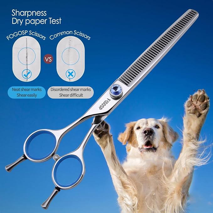 Left Handed Thinning Shears for Dogs 7in Professional Dog Thinning Shears for Grooming 56 Teeth Dog Grooming Scissors for Pet Cat Japanese 440C Stainless Steel(7.0'' Blending)