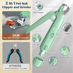 2-in-1 Dog & Cat Nail Clipper with Grinder, LED Light Rechargeable Grooming | Catpick care Type-c Cordless Nail Cutter, Safety Lock & Catcher, Stainless Blade Trimmer for Small Medium Large Pets, Green