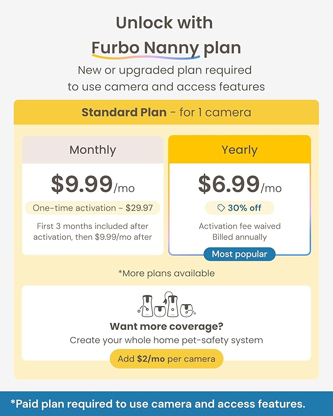 Furbo Mini 360° Pet Camera [Paid Plan Required to Activate] | Stay connected with AI Pet & Home Safety Alerts, 2K QHD View, Auto-Tracking, Video History, 2-Way Audio, Paid Plan Required