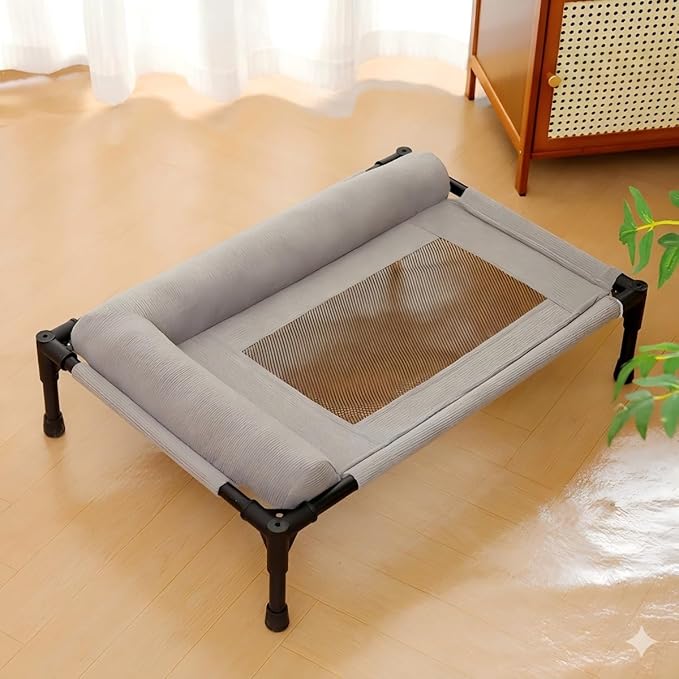 Elevated Dog Bed with Breathable Mesh Hammock, Heavy Duty Steel Frame Raised Indoor Outdoor Dog Bed for Large Cats, Medium & Small Dogs, 25.98"x17.72" Up to 140lbs, Gray