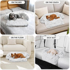 Calming Dog Bed Fluffy Plush Dog Mat for Furniture Protector with Removable Washable Cover for Large Medium Small Dogs and Cats (XS (31"x23.5"x5"), Light Grey)