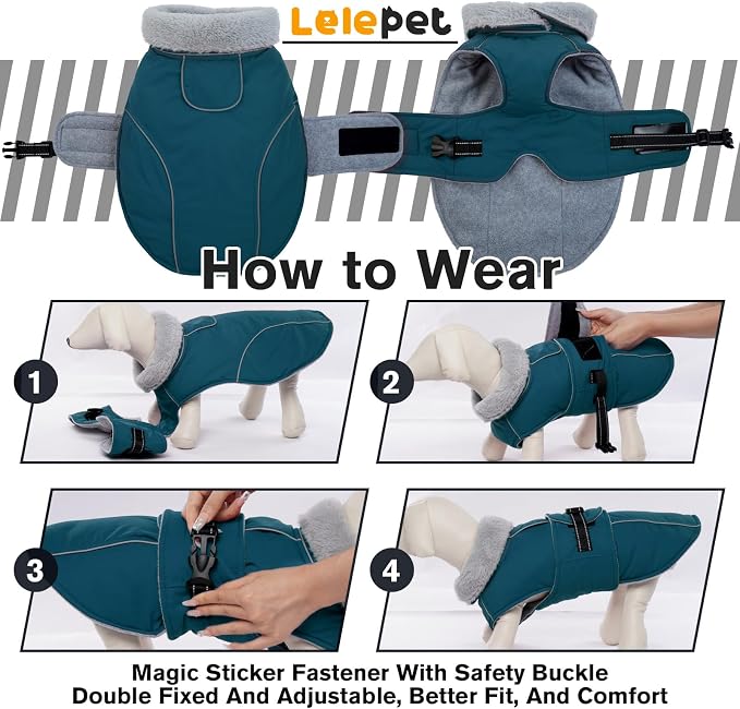 Lelepet Dog Coats for Large Dogs Waterproof Dog Jacket with Adjustable Fit | Winter Jacket Reflective Pet Fleece Vest Windproof Cold Weather Coats with Adjustable Buckle & Leash Hole, Dark Green, XXXL
